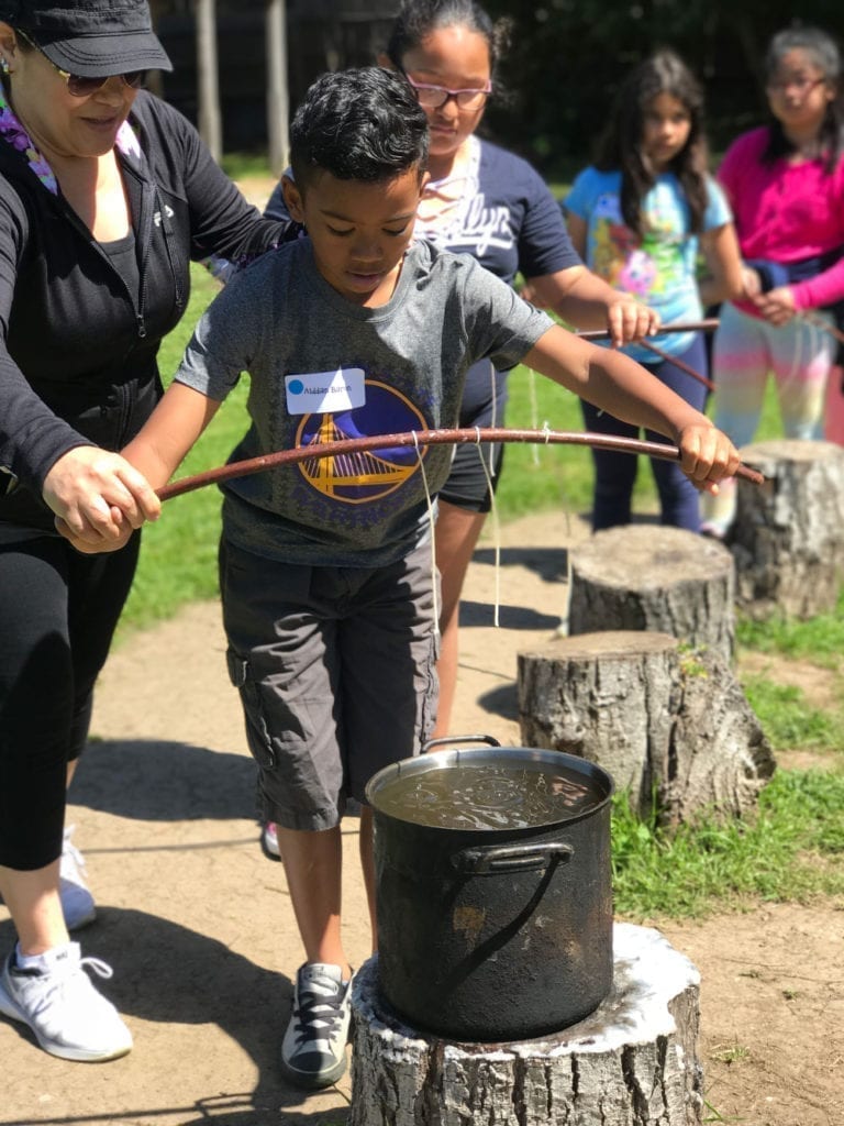 Students making traditional candles at Sanchez Adobe school program