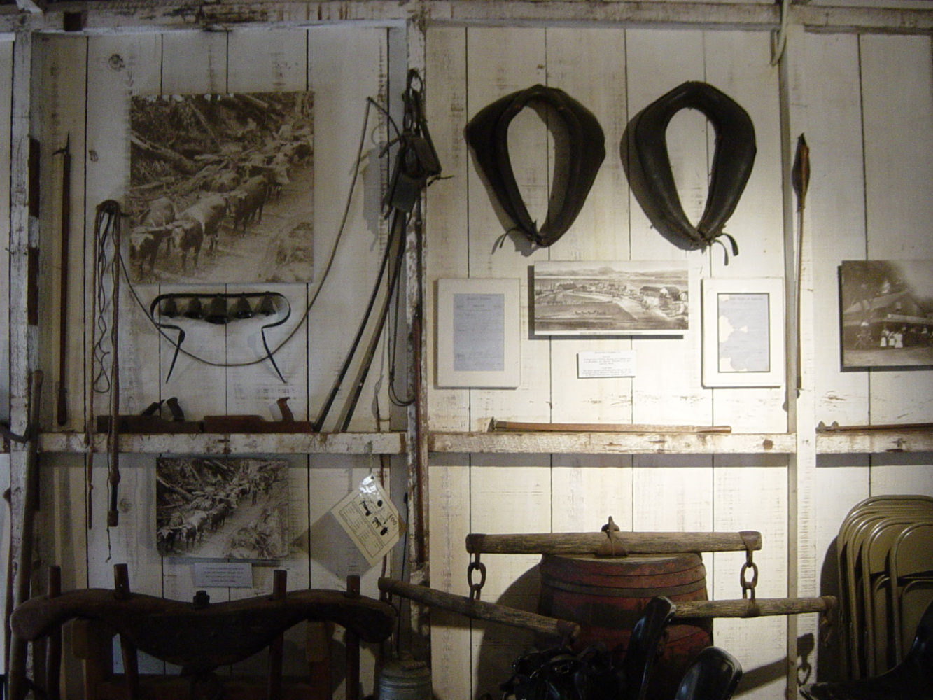 A display of antique tack and plows at the Woodside Store