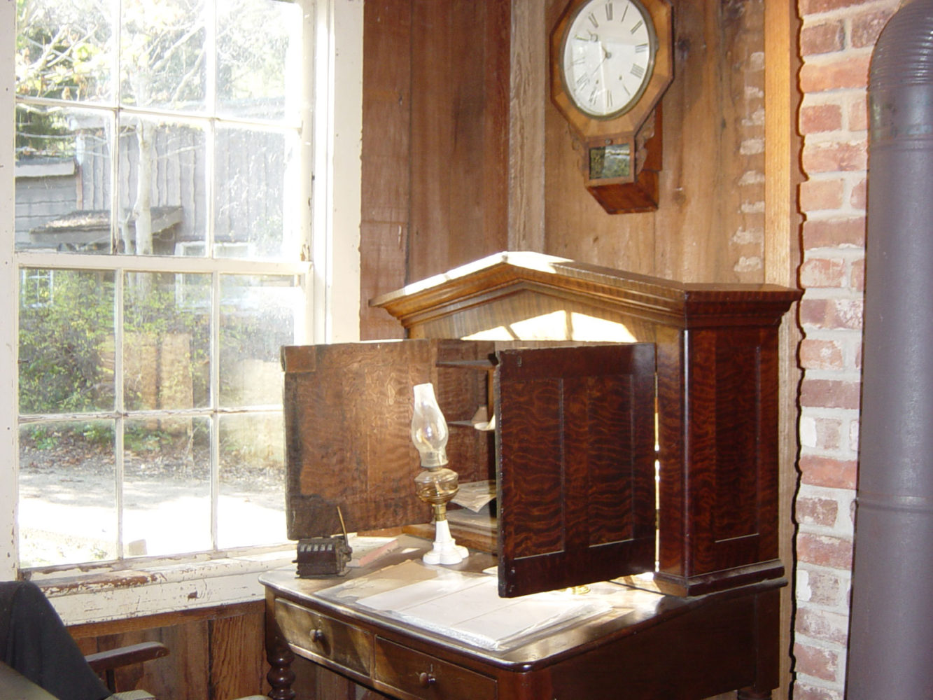 An antique writing desk inside the Woodside Store