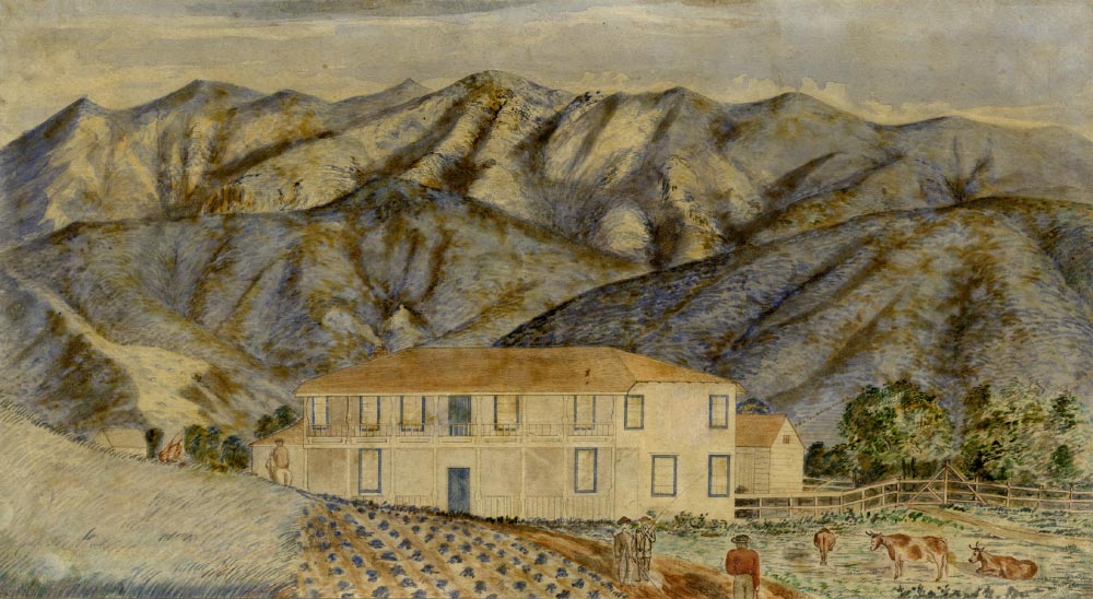 Sanchez Adobe mural by A. Chase 1865