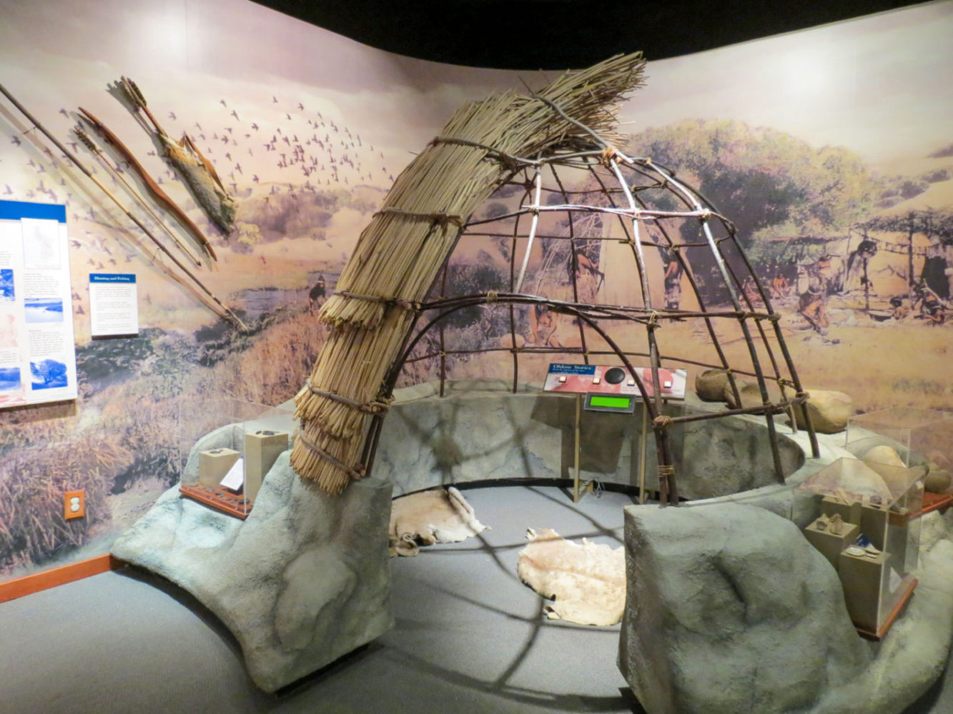 Exhibit display of an Ohlone shelter at Natures Bounty at the San Mateo County History Museum