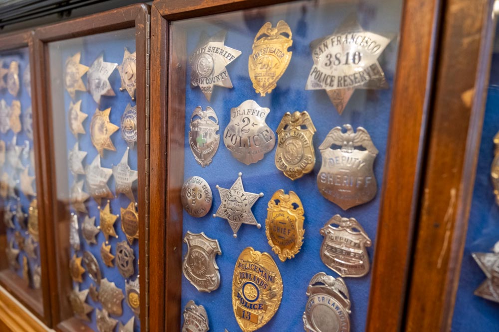 Walter Moore police badge collection at the San Mateo County History Museum