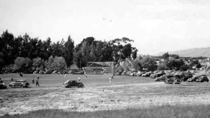 1941 photo of San Bruno Park with a baseball game being held