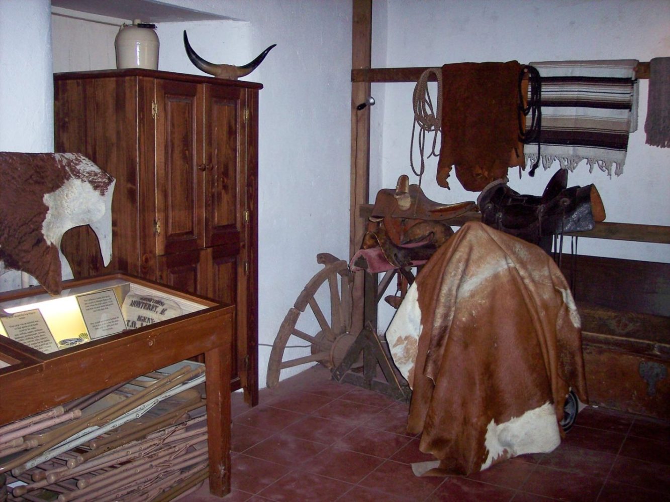 Interior of Sanchez Adobe in Woodside with period tools from 1800s