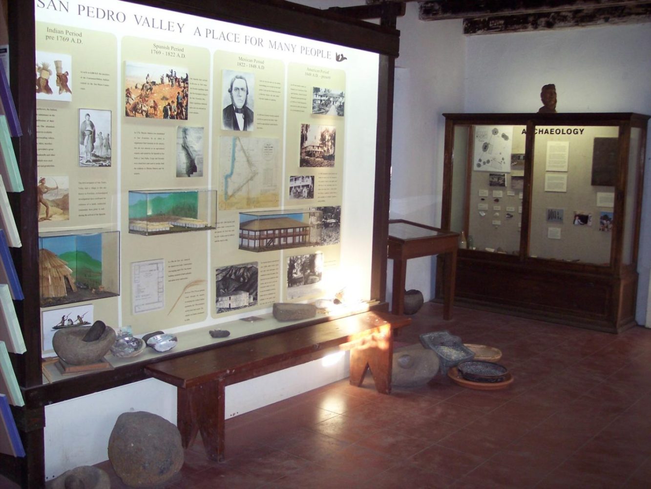 History display case at Sanchez Adobe in Woodside