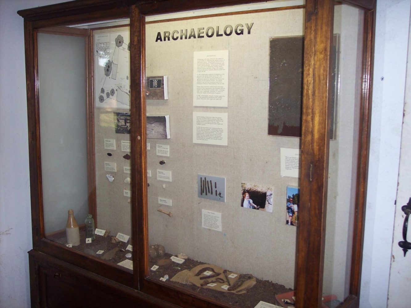 Archaeology display case at Sanchez Adobe in Woodside