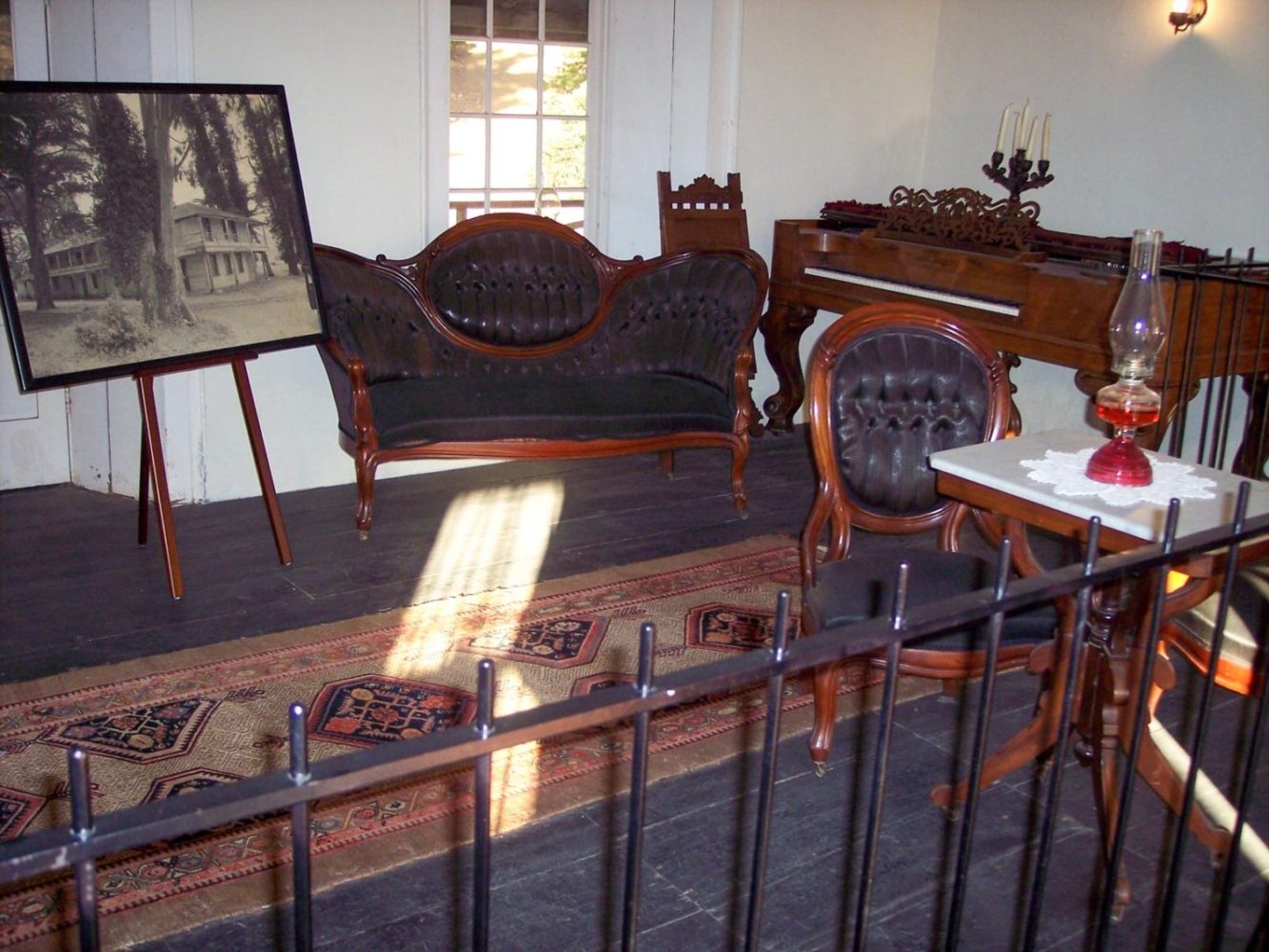 Interior of Sanchez Adobe in Woodside with period furniture from 1800s