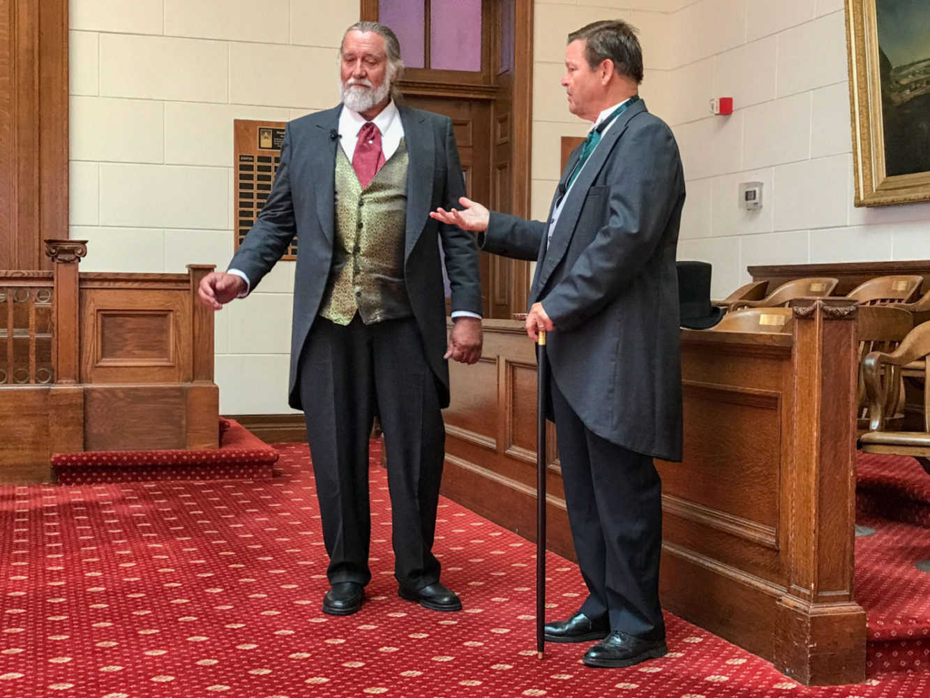 Two men dressed in Victorian dress at San Mateo County History Museum