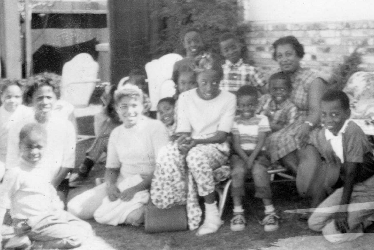 Group photo of Gladys Norton Daycare on Humboldt Street in the 1950s