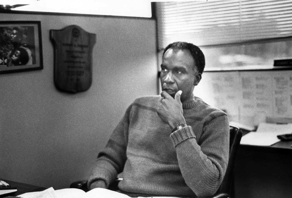 Portrait of African American director Bob Hoover in his office at the East Palo Alto Community Services