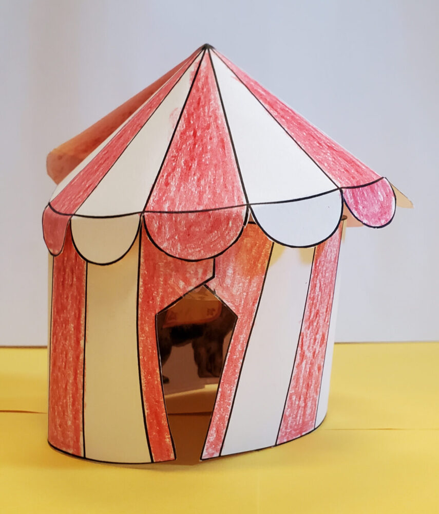 red and white paper circus tent