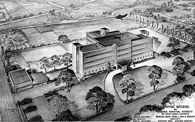 Artist rendering of the proposed Sequoia Hospital in the 1940s
