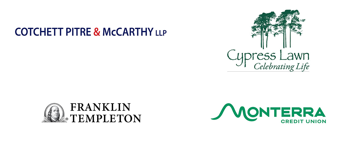 Logos for Leadership Council Cotchett, Pitre & McCarthy Cypress Lawn Franklin Templeton Monterra Credit Union