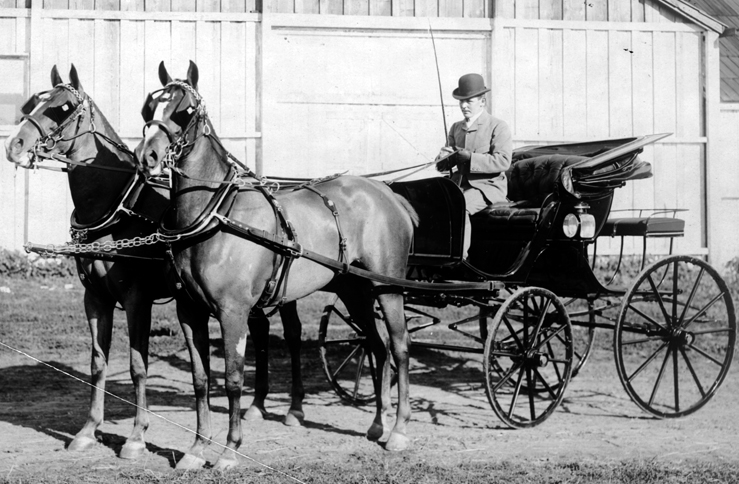 John Parrott Jr in a carriage pulled by two horses