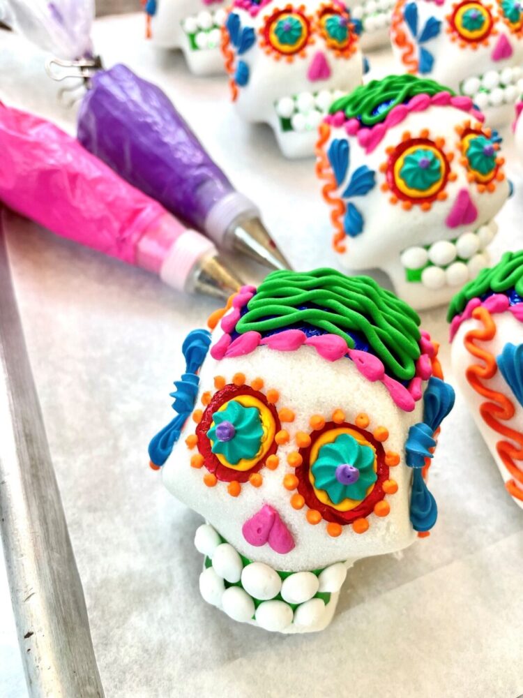 Decorated sugar skulls with frosting